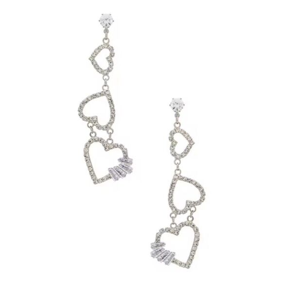 NWT New Amber Sceats Silver Triple Heart Crystal Stud Post Earrings Revolve - Picture 1 of 9